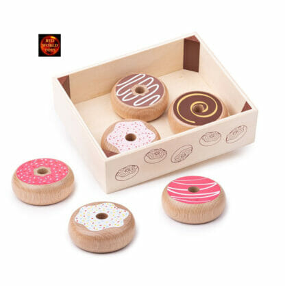Wooden Play Food Crate of 6 Doughnuts - Kitchen Role Play Food Toy - Image 2